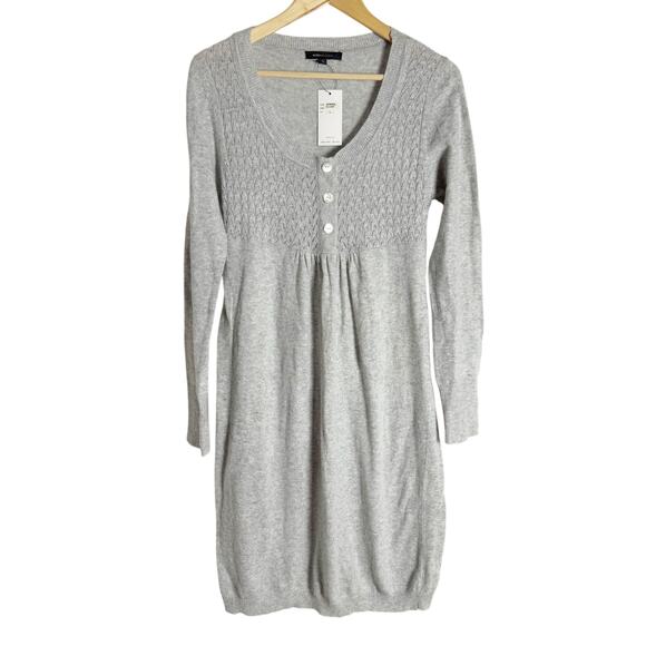 BCBGMaxAzria Gray Angora Wool Pointelle Long Sleeve Sweater Dress Size Large - Picture 1 of 9